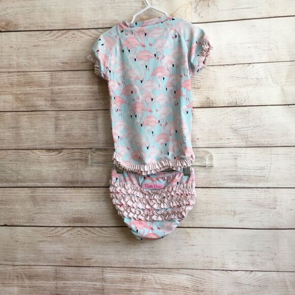 RUFFLE BUTTS TWO‎ PIECE SWIMSUIT IN FLAMINGO PRINT - Picture 2 of 8